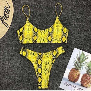 Yellow Snake Skin Bikini Set
